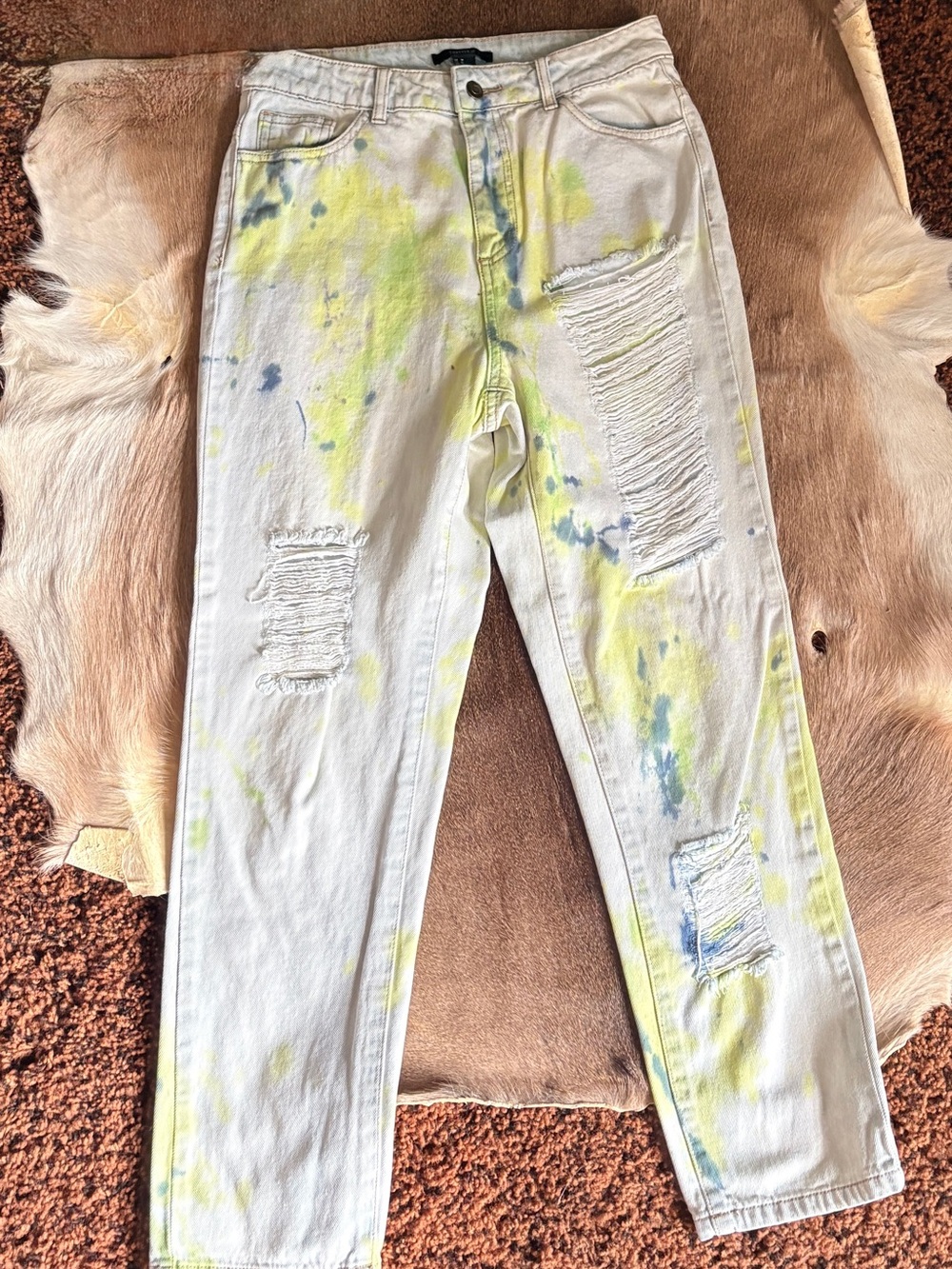 Custom Hand Dyed Distressed Jeans Forever 21 Size M Grunge Y2K Style LP-40087